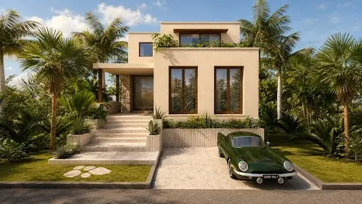 Rendered front elevation study of 8935 Hawthorne