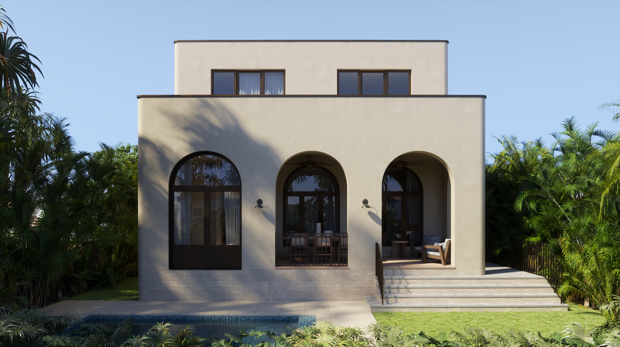 Rear facade and pool rendering of 9017 Carlyle Avenue